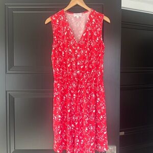 French Grey Red Floral Midi Dress
